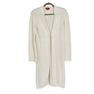 Oscar De LA Renta White Embroidered Long LIne Cardigan Sweater SIze‎ M